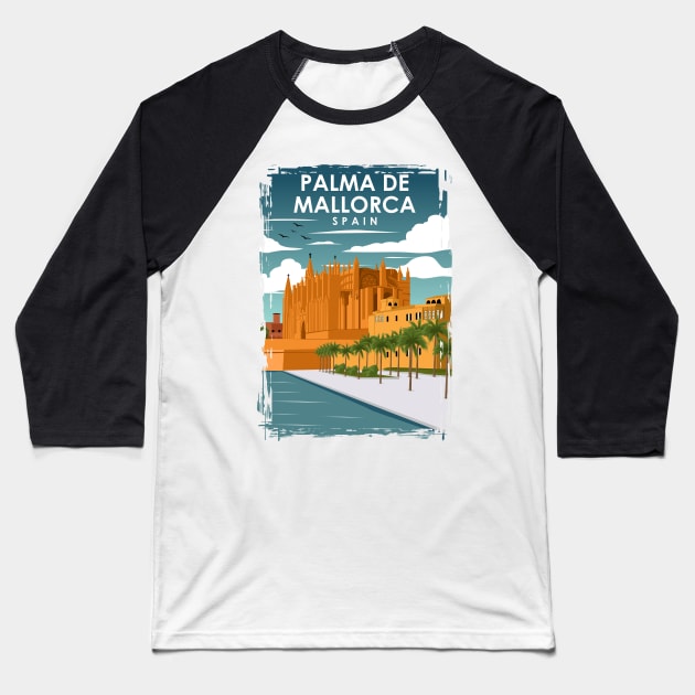 Palma De Mallorca Spain Vintage Minimal Retro Travel Poster Baseball T-Shirt by jornvanhezik